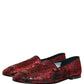 Dolce & Gabbana Red Floral Jacquard Slip On Loafers Shoes