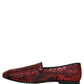 Dolce & Gabbana Red Floral Jacquard Slip On Loafers Shoes