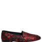 Dolce & Gabbana Red Floral Jacquard Slip On Loafers Shoes