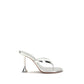 Amina Muaddi Silver Calf Leather Bos Taurus Stiletto Heel Sandals