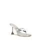 Amina Muaddi Silver Calf Leather Bos Taurus Stiletto Heel Sandals