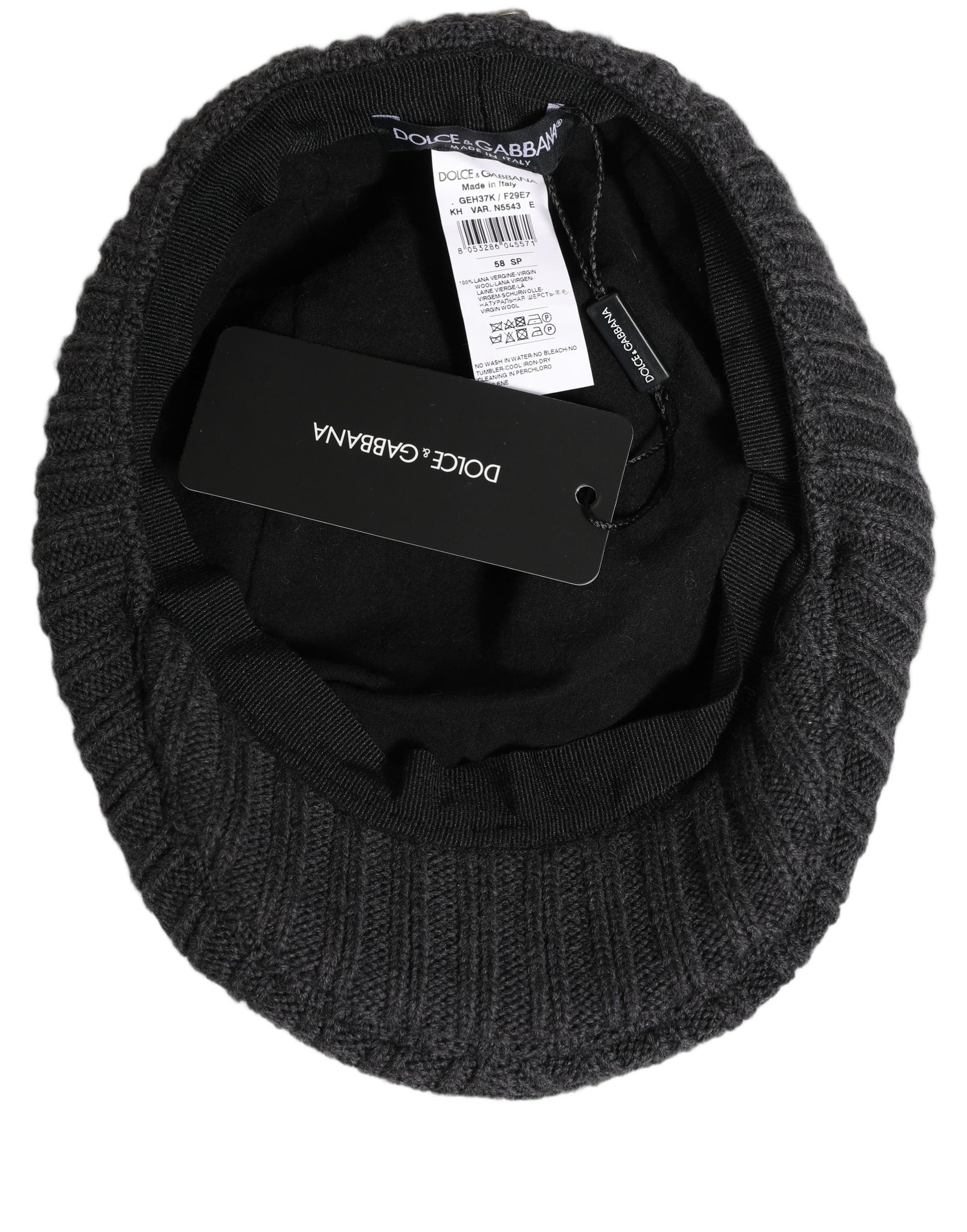 Dolce & Gabbana Men Dark Gray Wool Knitted Newsboy Capello Hat
