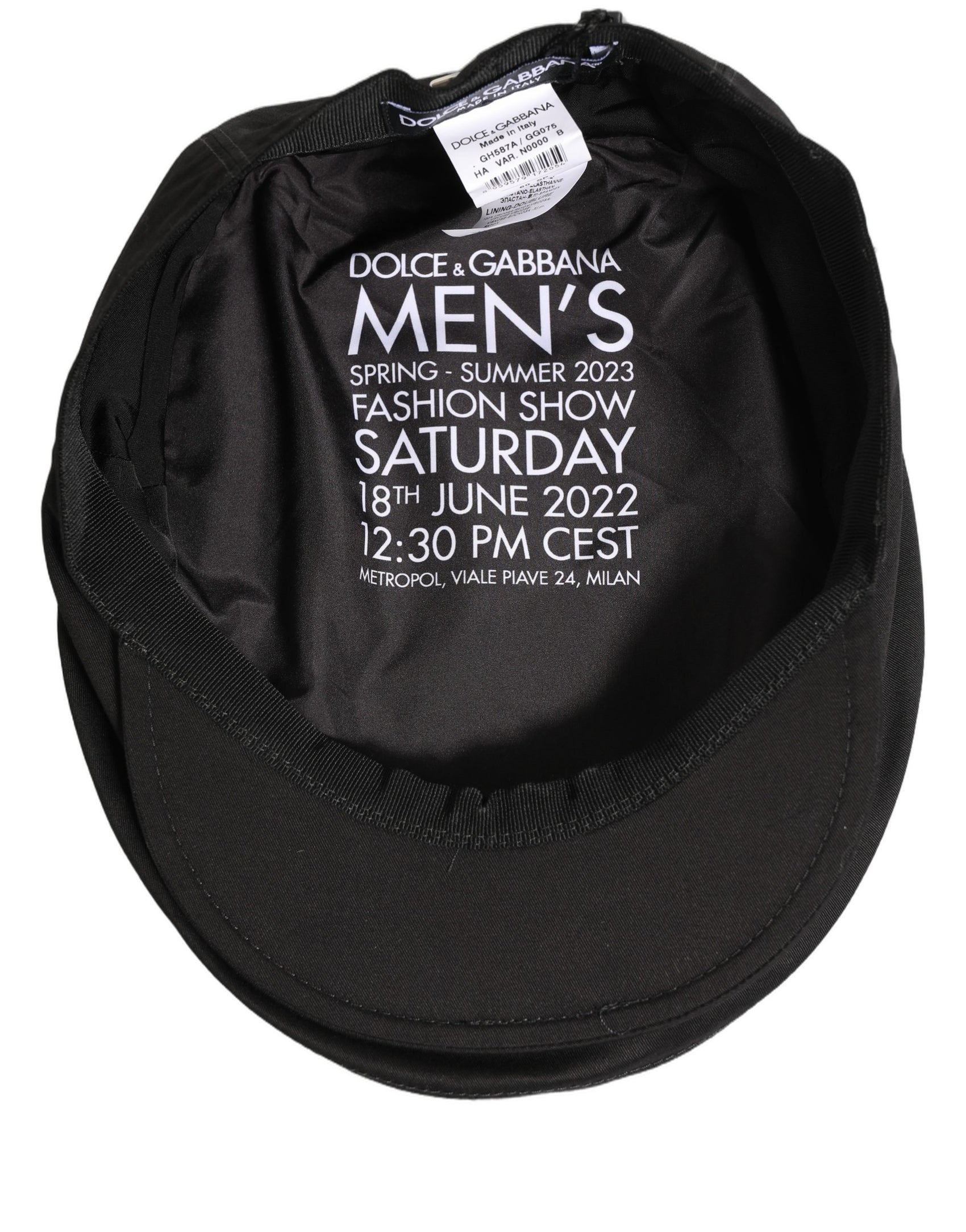 Dolce & Gabbana Men Black Cotton Stretch Newsboy Cloth Capello Hat