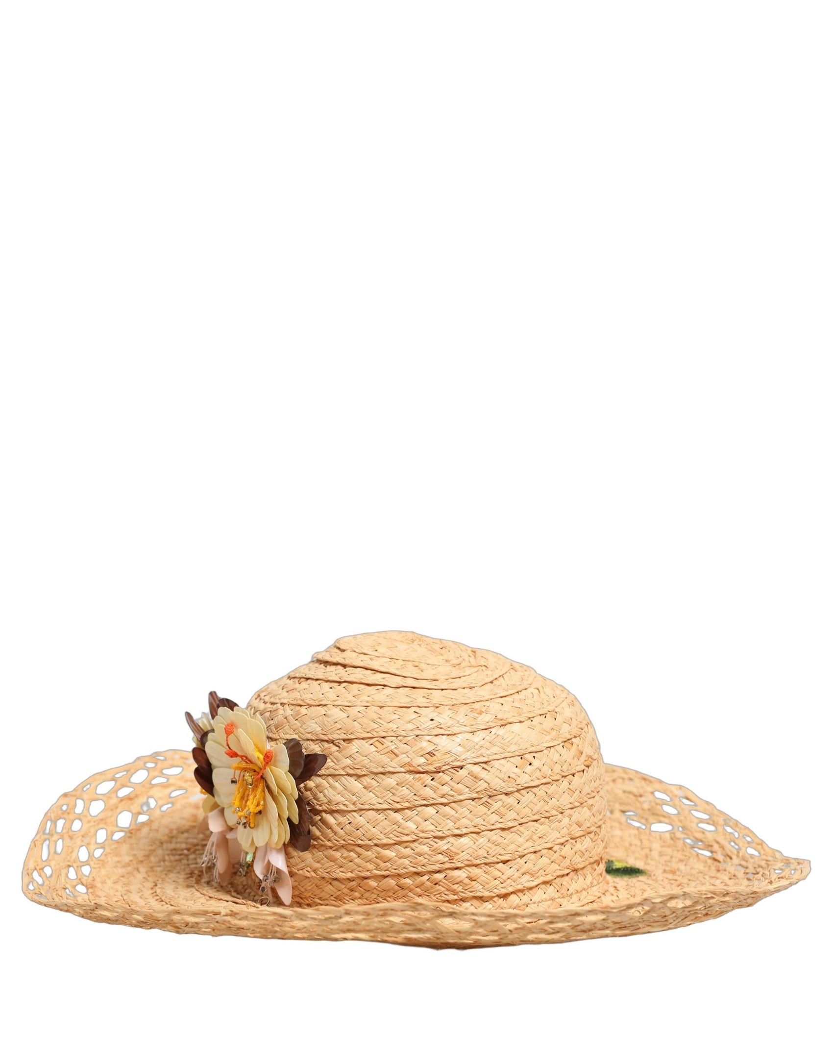 Dolce & Gabbana Women Beige Wide Brim Floral Bucket Capello Hat