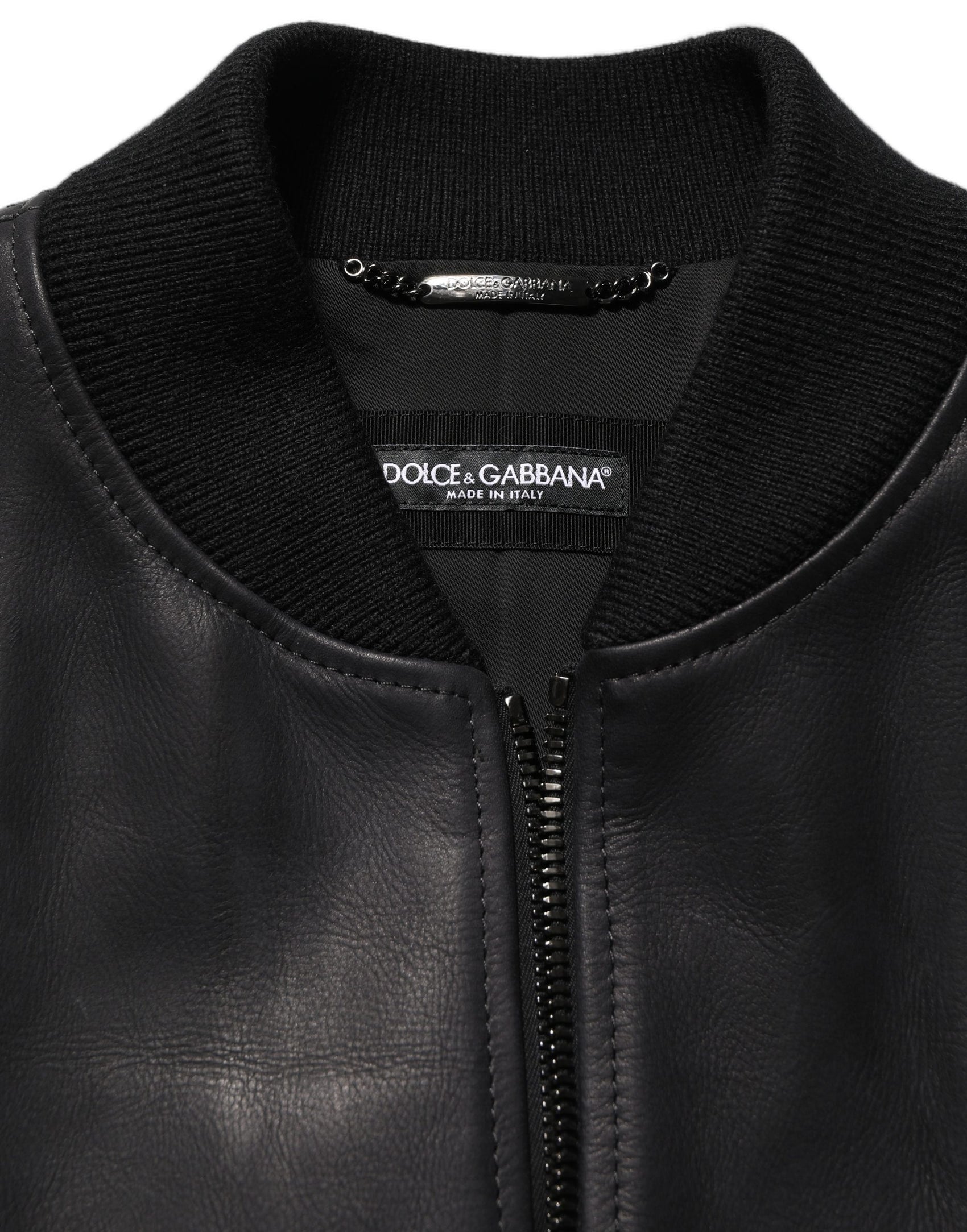 Dolce & Gabbana Black Leather Full Zip Men Biker Jacket