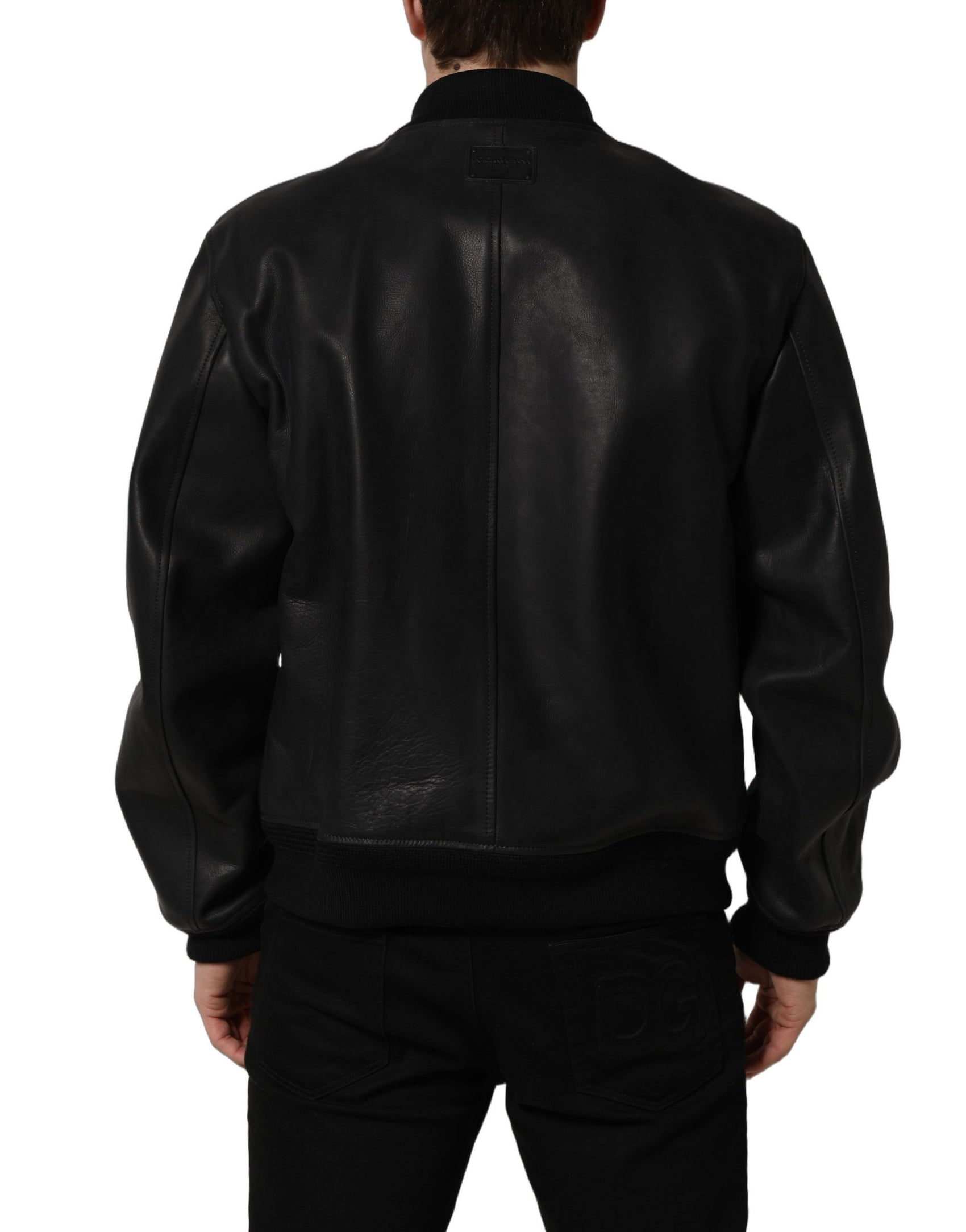 Dolce & Gabbana Black Leather Full Zip Men Biker Jacket