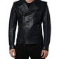 Dolce & Gabbana Black Leather Men Biker Coat Goatskin Jacket