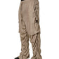 Dolce & Gabbana Brown Ruched Cargo Parachute Men Jogger Pants