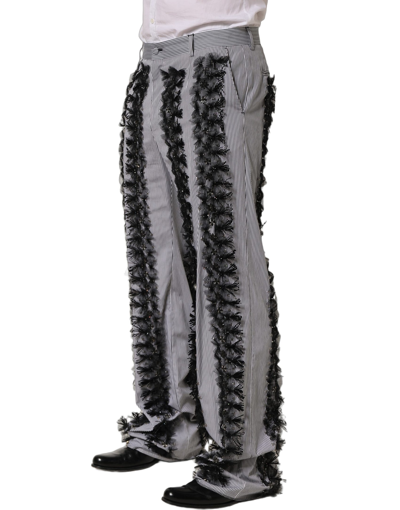 Dolce & Gabbana BlackGray Pinstripe Embellished Trouser Pants