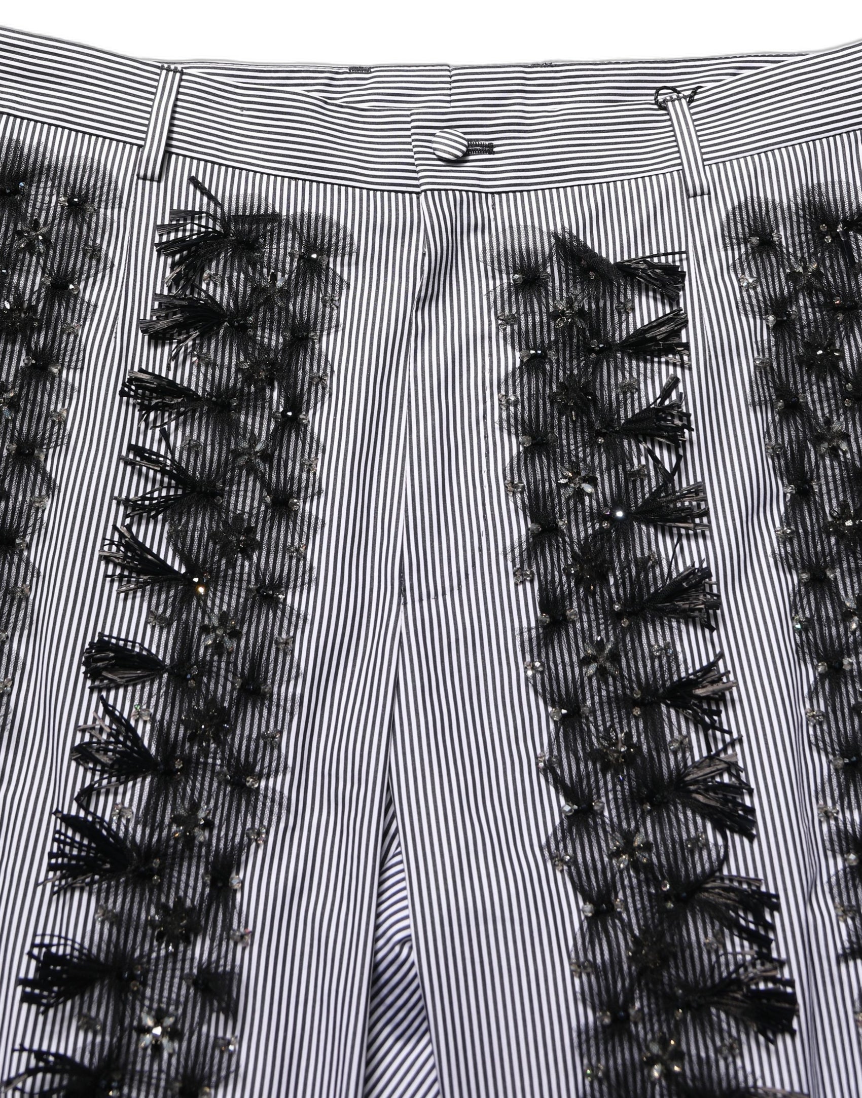 Dolce & Gabbana BlackGray Pinstripe Embellished Trouser Pants
