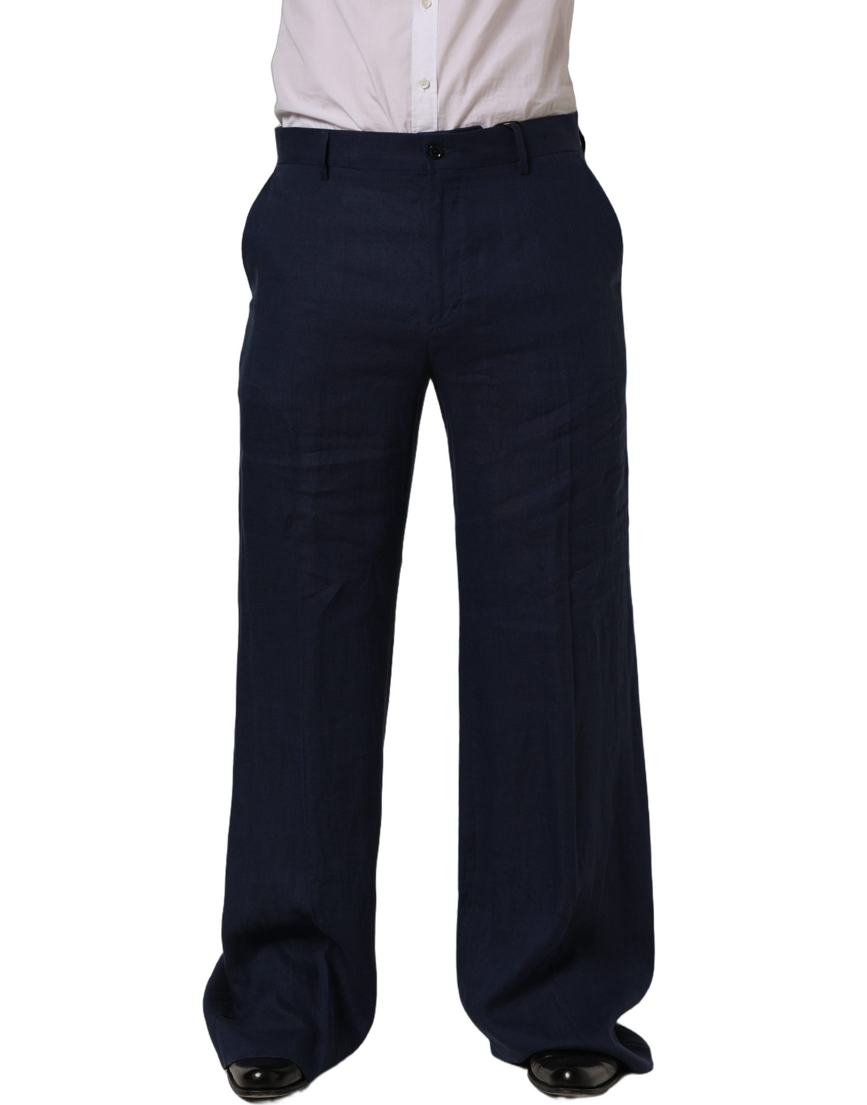 Dolce & Gabbana Blue Linen Straight Men Dress Trouser Pants
