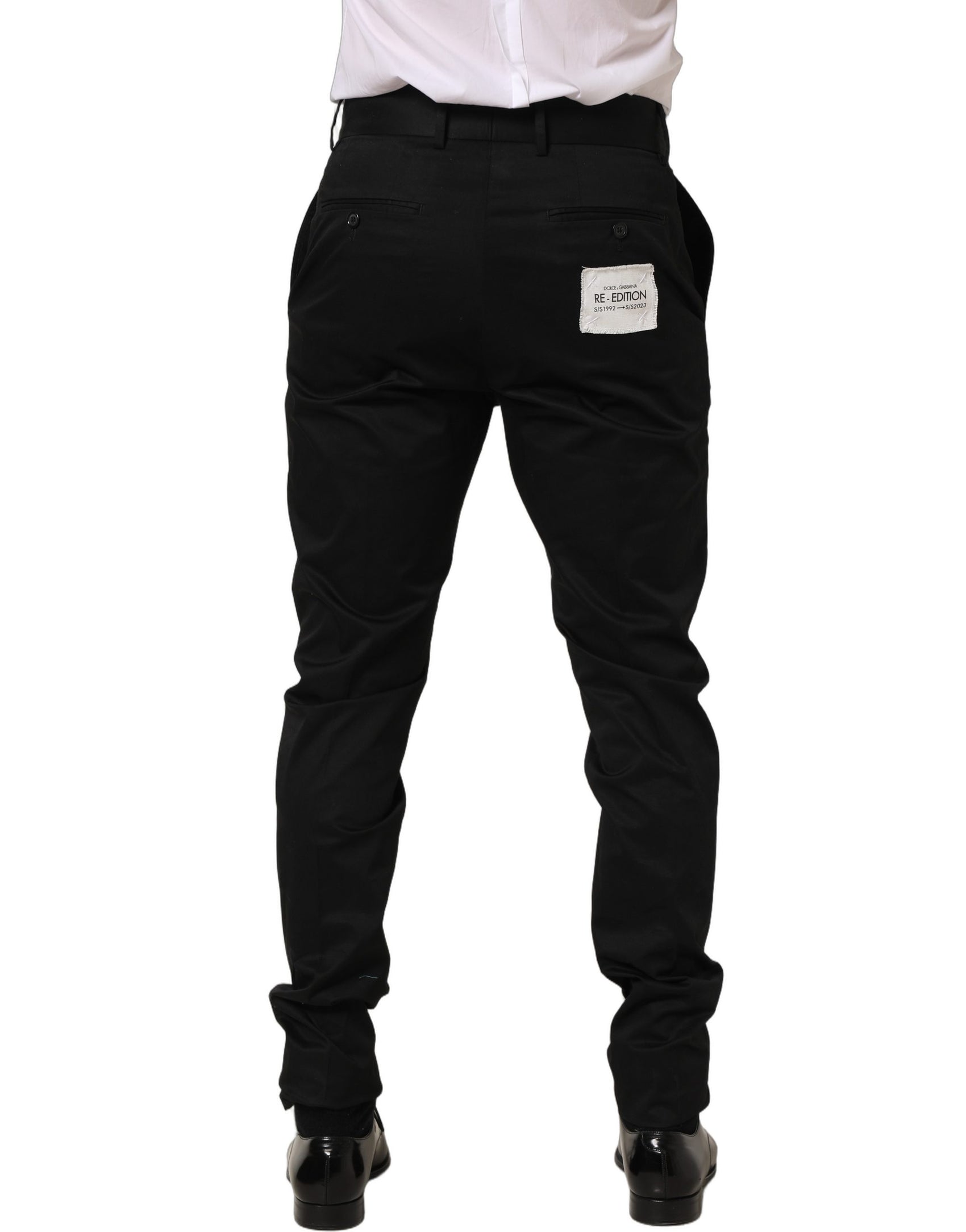 Dolce & Gabbana Black Cotton Tapered Leg Dress Trouser Pants