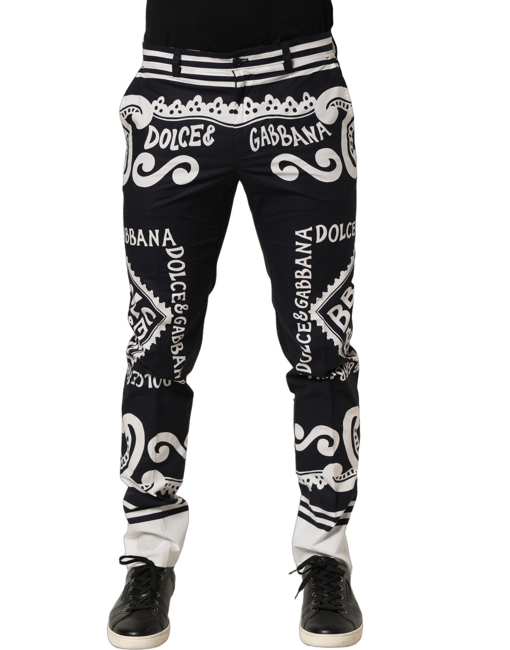 Dolce & Gabbana Black Cotton Poplin MarinaPrint Trouser Pants