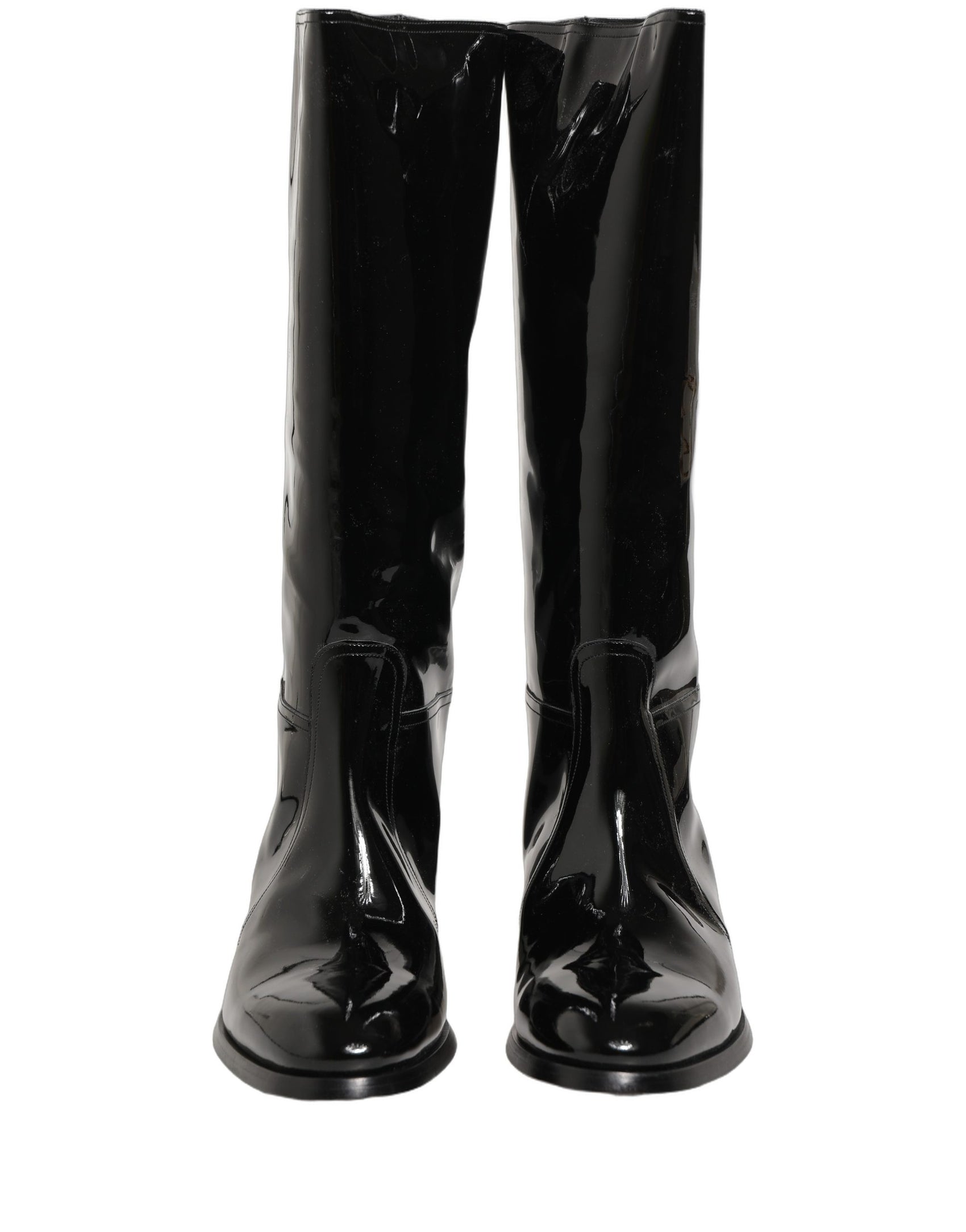 Dolce & Gabbana Black Leather Knee High Heels Boots Shoes