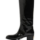 Dolce & Gabbana Black Leather Knee High Heels Boots Shoes