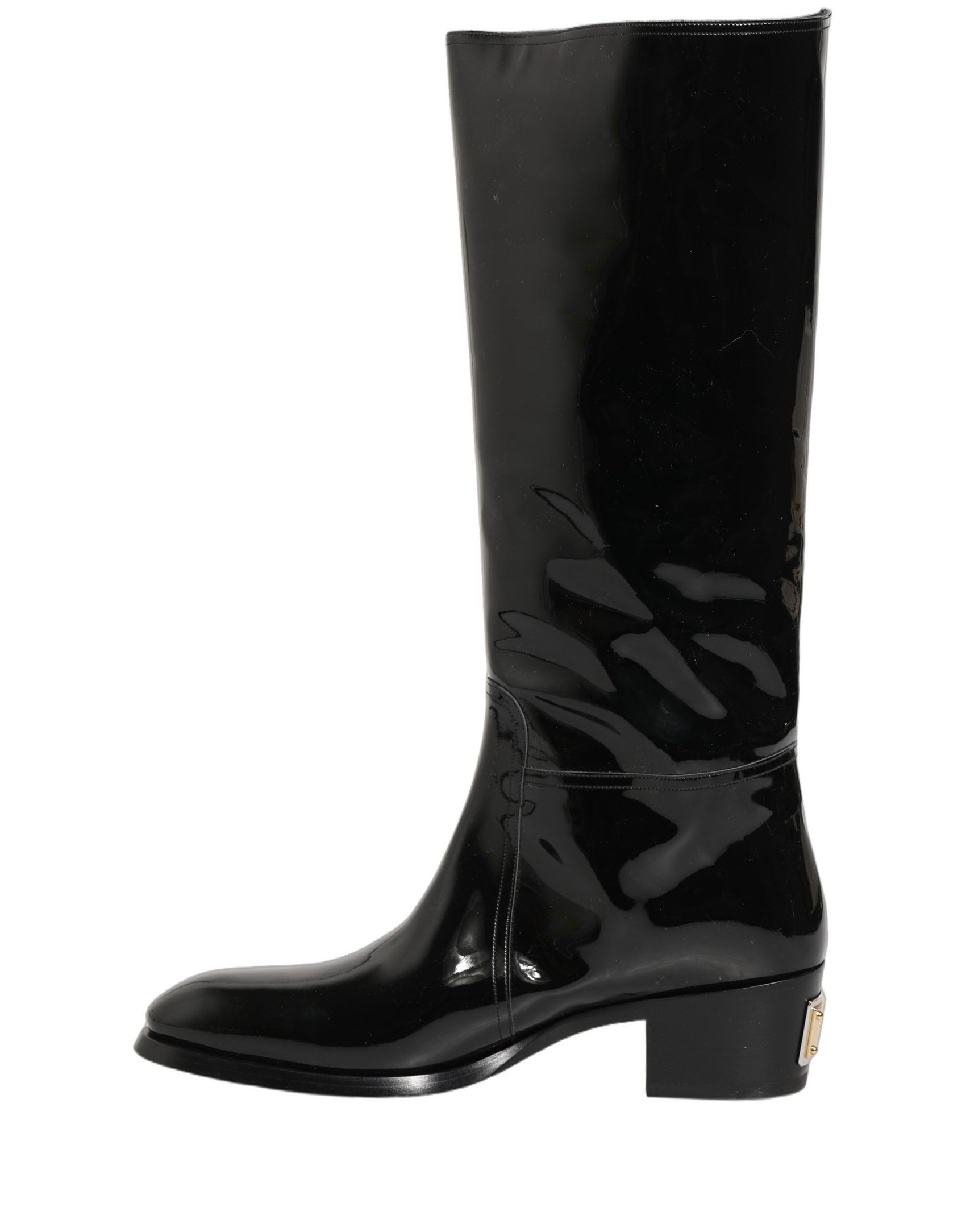 Dolce & Gabbana Black Leather Knee High Heels Boots Shoes