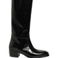Dolce & Gabbana Black Leather Knee High Heels Boots Shoes