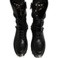 Dolce & Gabbana Black Stud Platform Combat High Boots Shoes