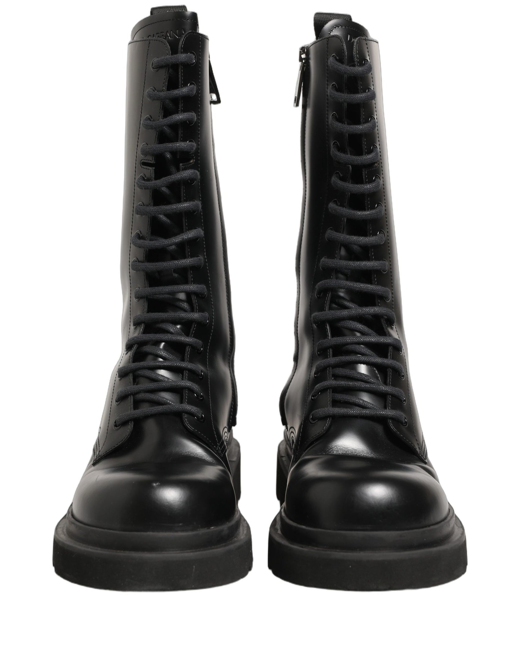 Dolce & Gabbana Black Leather Lace Up Men Combat Boots Shoes