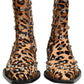 Dolce & Gabbana Brown Leopard Embellished Mid Calf Men Boots Shoes