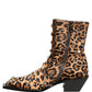 Dolce & Gabbana Brown Leopard Embellished Mid Calf Men Boots Shoes