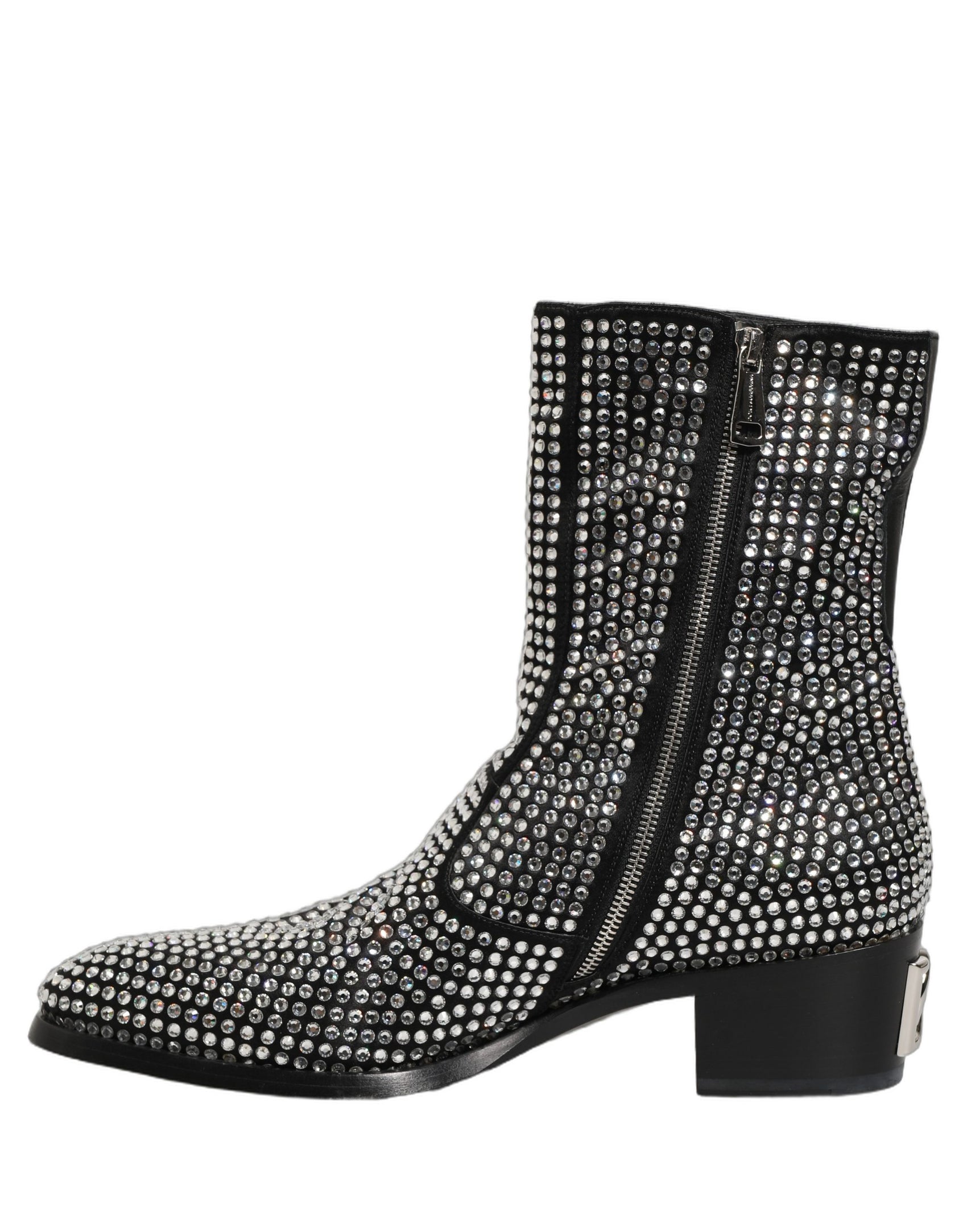 Dolce & Gabbana Black Crystal Embellished Ankle Boots Shoes
