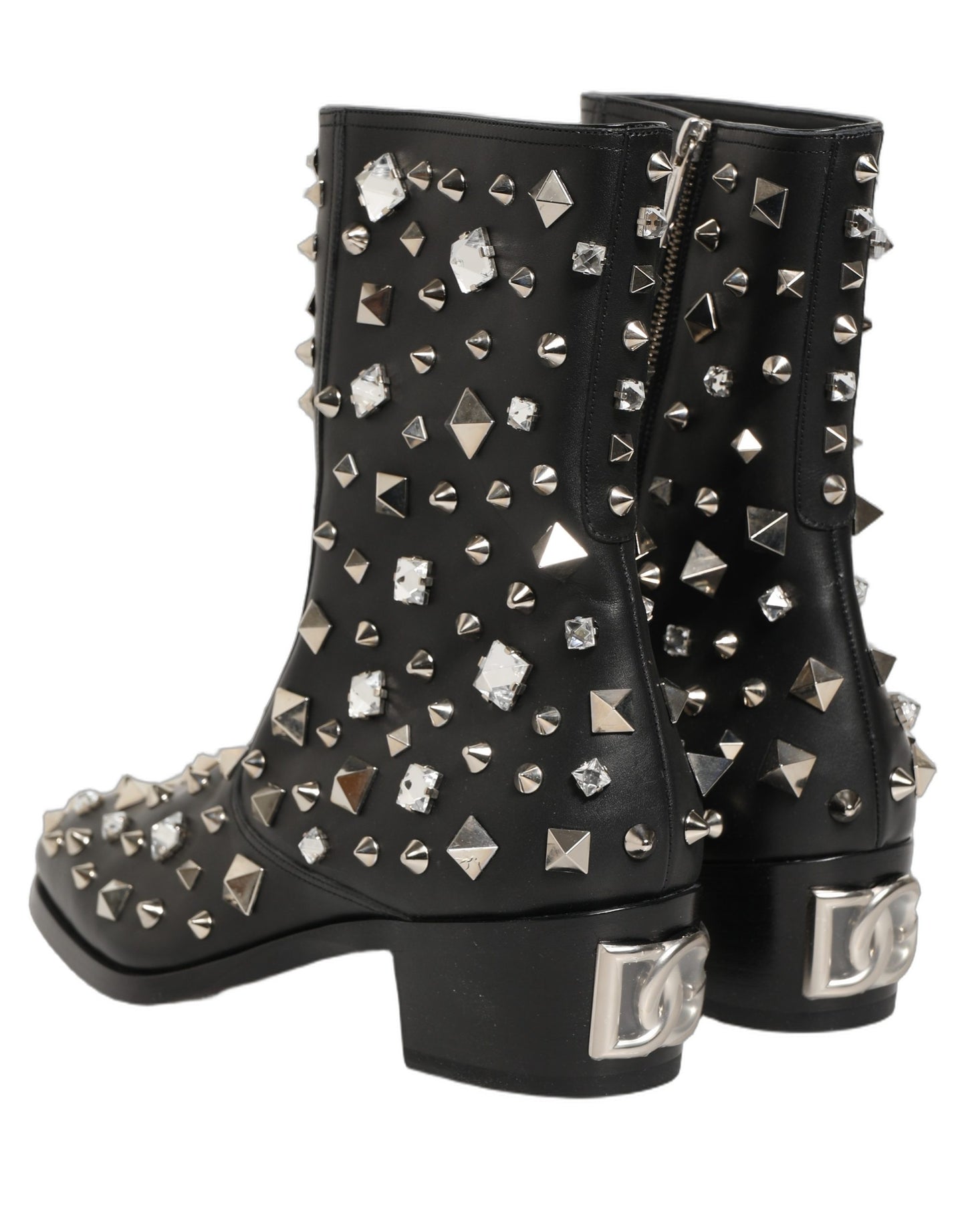 Dolce & Gabbana Black Crystal Embellished Short Boots Shoes