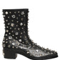 Dolce & Gabbana Black Crystal Embellished Short Boots Shoes