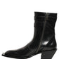 Dolce & Gabbana Black Leather DG Plaque Mid Calf Boots Shoes