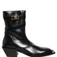 Dolce & Gabbana Black Leather DG Plaque Mid Calf Boots Shoes