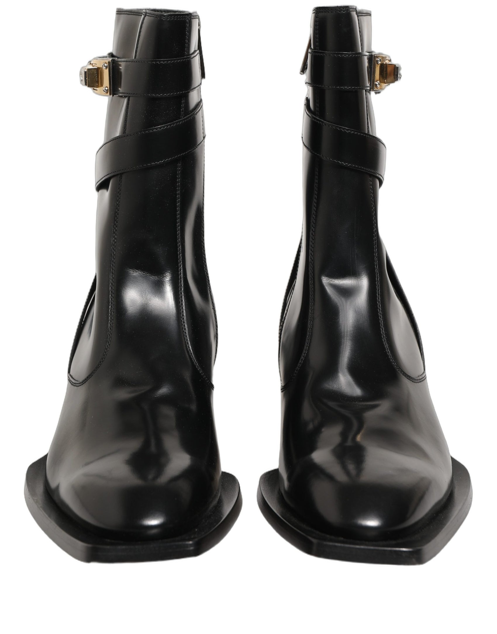 Dolce & Gabbana Black Leather DG Plaque Mid Calf Boots Shoes