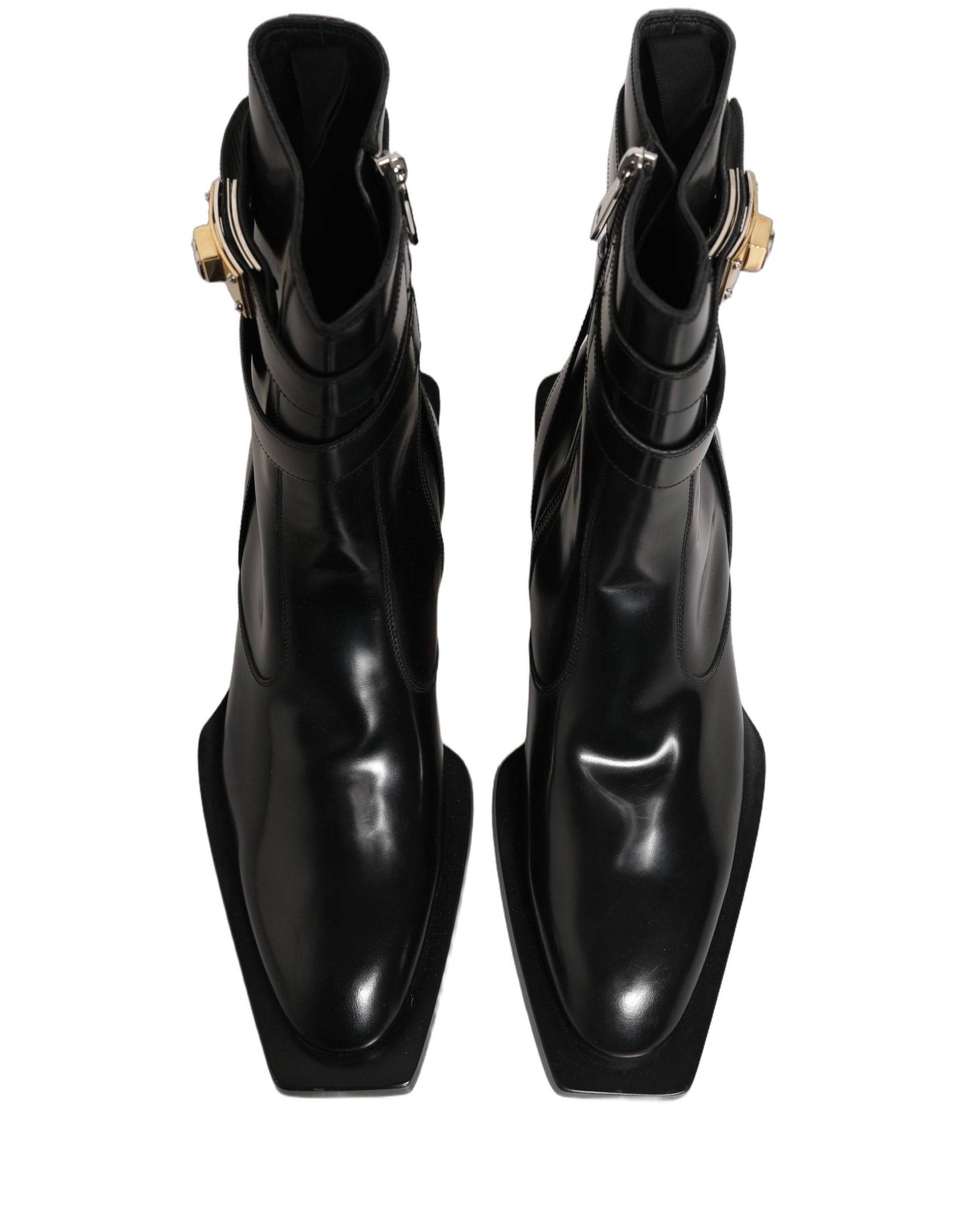 Dolce & Gabbana Black Leather DG Plaque Mid Calf Boots Shoes