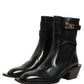Dolce & Gabbana Black Leather DG Plaque Mid Calf Boots Shoes