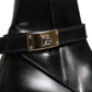 Dolce & Gabbana Black Leather DG Plaque Ankle Boots Shoes