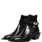 Dolce & Gabbana Black Leather DG Plaque Ankle Boots Shoes