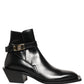 Dolce & Gabbana Black Leather DG Plaque Ankle Boots Shoes