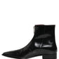 Dolce & Gabbana Black Leather Zipper Mid Calf Men Boots Shoes