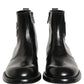 Dolce & Gabbana Black Leather Embossed Logo Ankle Boots Shoes