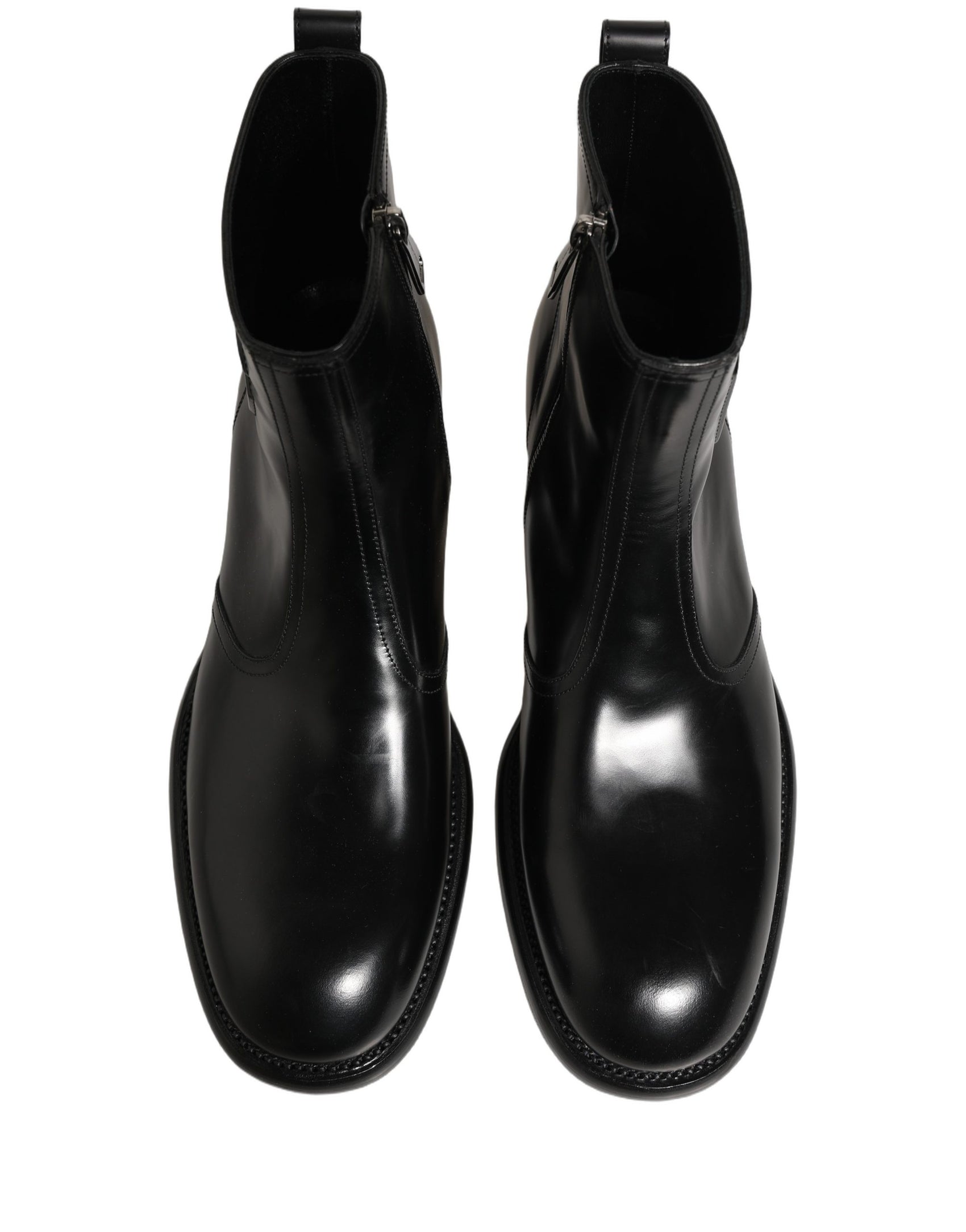 Dolce & Gabbana Black Leather Embossed Logo Ankle Boots Shoes