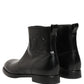 Dolce & Gabbana Black Leather Embossed Logo Ankle Boots Shoes
