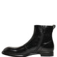Dolce & Gabbana Black Leather Embossed Logo Ankle Boots Shoes