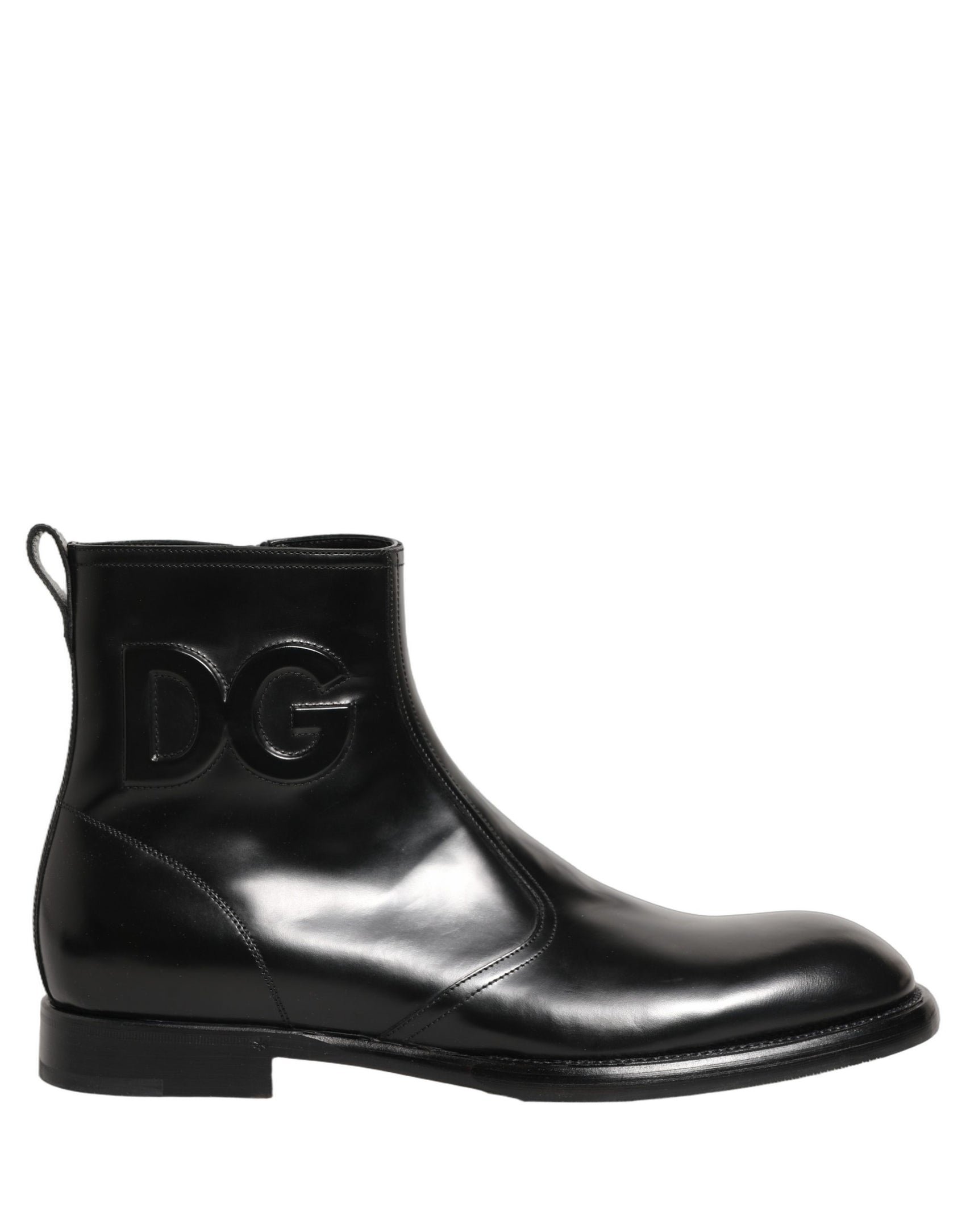 Dolce & Gabbana Black Leather Embossed Logo Ankle Boots Shoes