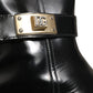 Dolce & Gabbana Black Leather Logo Buckle Mid Calf Boots Shoes