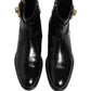 Dolce & Gabbana Black Leather Logo Buckle Mid Calf Boots Shoes