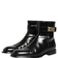 Dolce & Gabbana Black Leather Logo Buckle Mid Calf Boots Shoes
