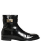 Dolce & Gabbana Black Leather Logo Buckle Mid Calf Boots Shoes