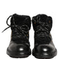 Dolce & Gabbana Black Trekking Fur Lace Leather Boots Shoes