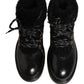 Dolce & Gabbana Black Trekking Fur Lace Leather Boots Shoes