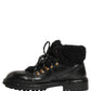 Dolce & Gabbana Black Trekking Fur Lace Leather Boots Shoes