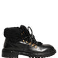Dolce & Gabbana Black Trekking Fur Lace Leather Boots Shoes